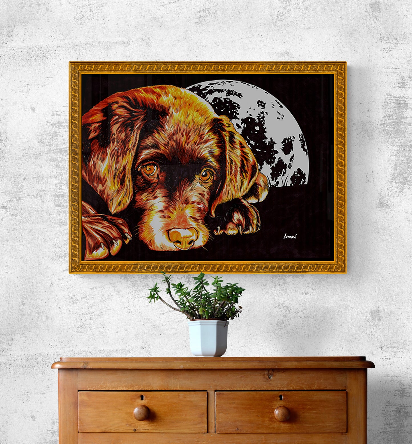 Chocolate Lab Puppy in the Moonlight Wall Art Poster