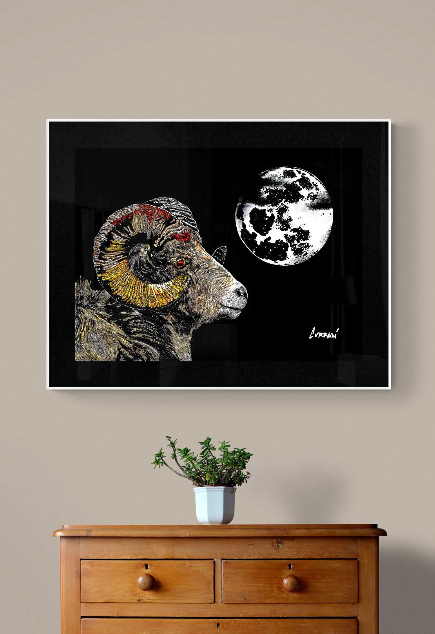 Mountain Ram Original Hand Drawn Wall Art Poster