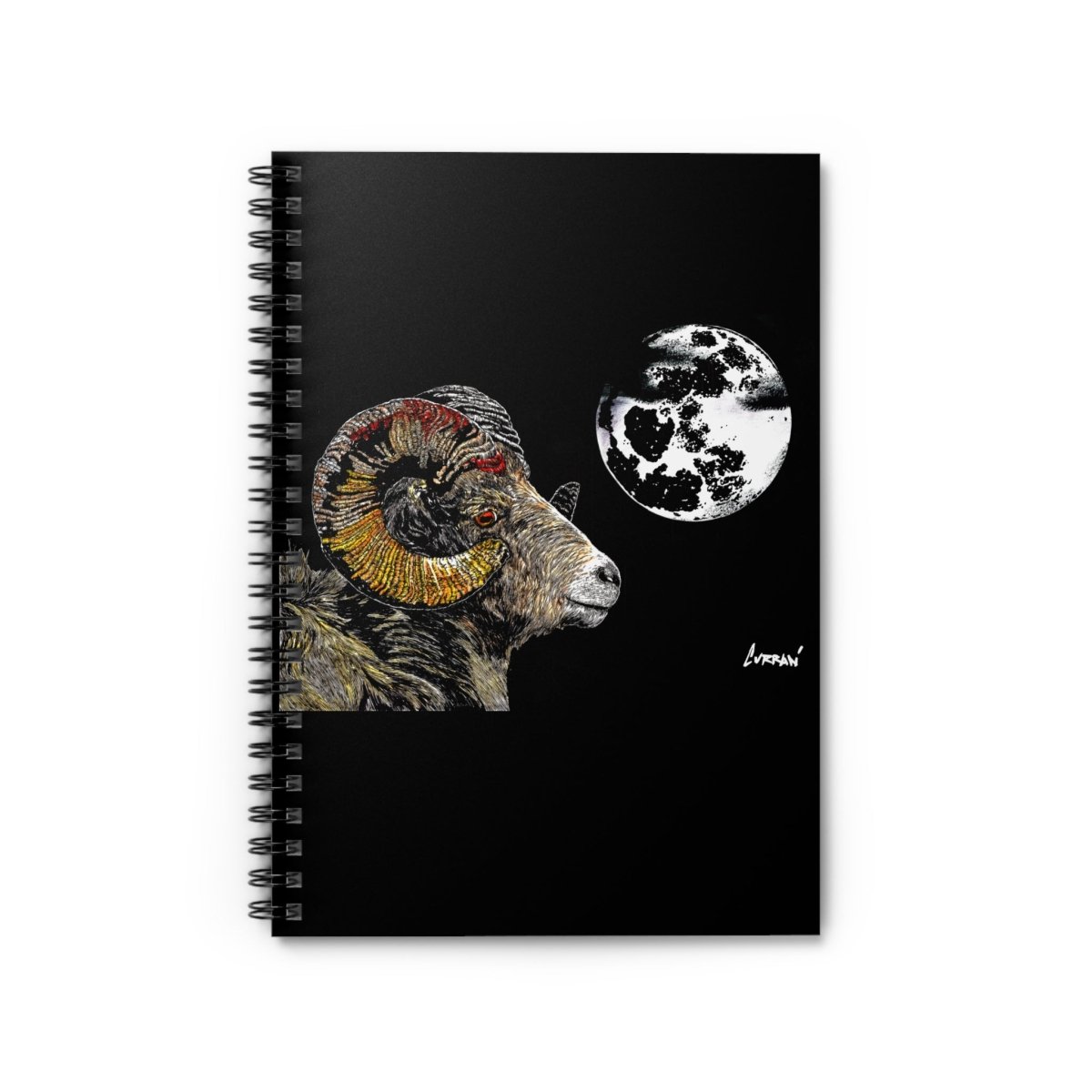 Ram & Moon Spiral Notebook - Ruled Line for Nature Lovers - Curran Artworks