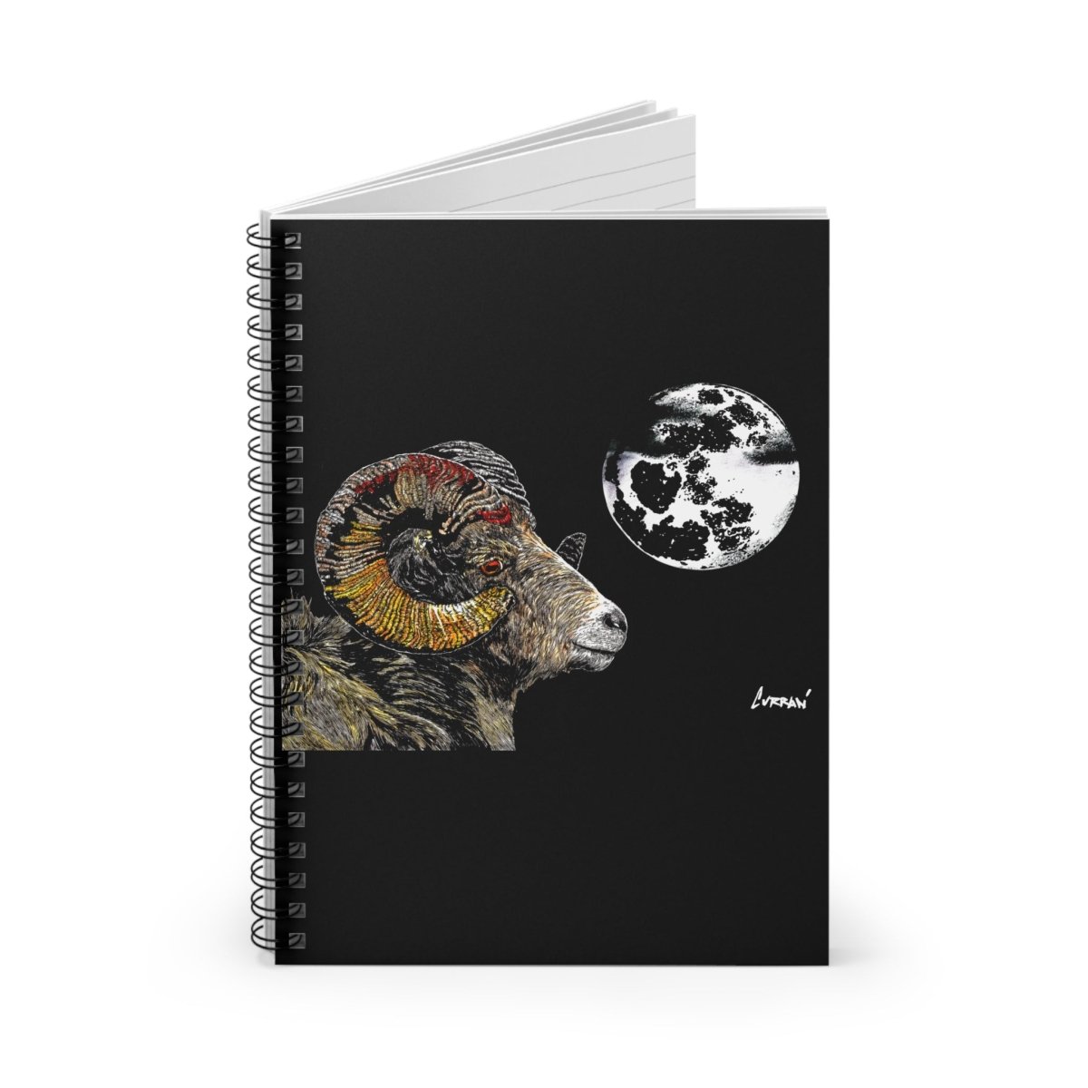 Ram & Moon Spiral Notebook - Ruled Line for Nature Lovers - Curran Artworks