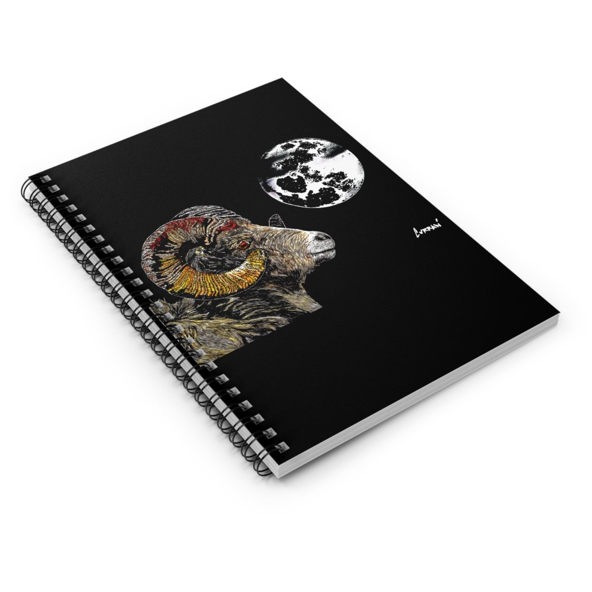 Ram & Moon Spiral Notebook - Ruled Line for Nature Lovers - Curran Artworks