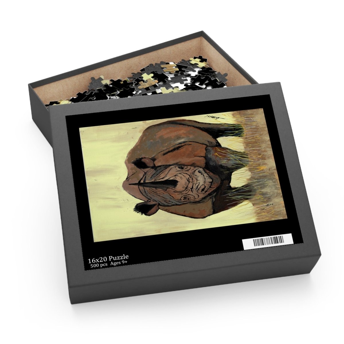 Rhino Art Puzzle - 120, 252, 500 - Piece Wildlife Jigsaw for Nature Lovers - Curran Artworks