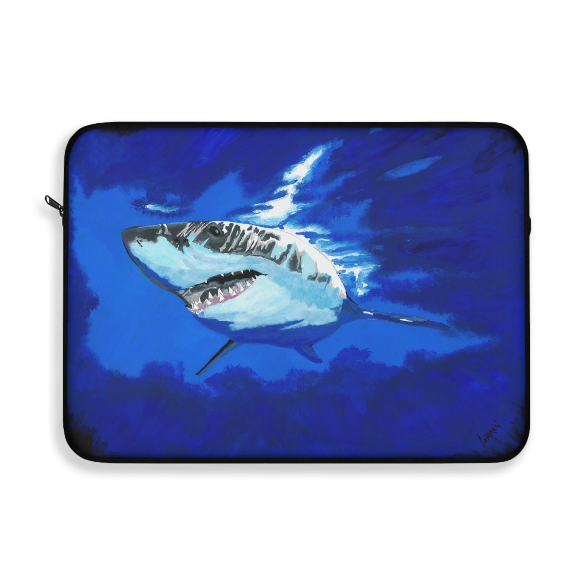 Shark Hand Painted Art Laptop Sleeve - Ocean Vibes Tech Accessory - Curran Artworks
