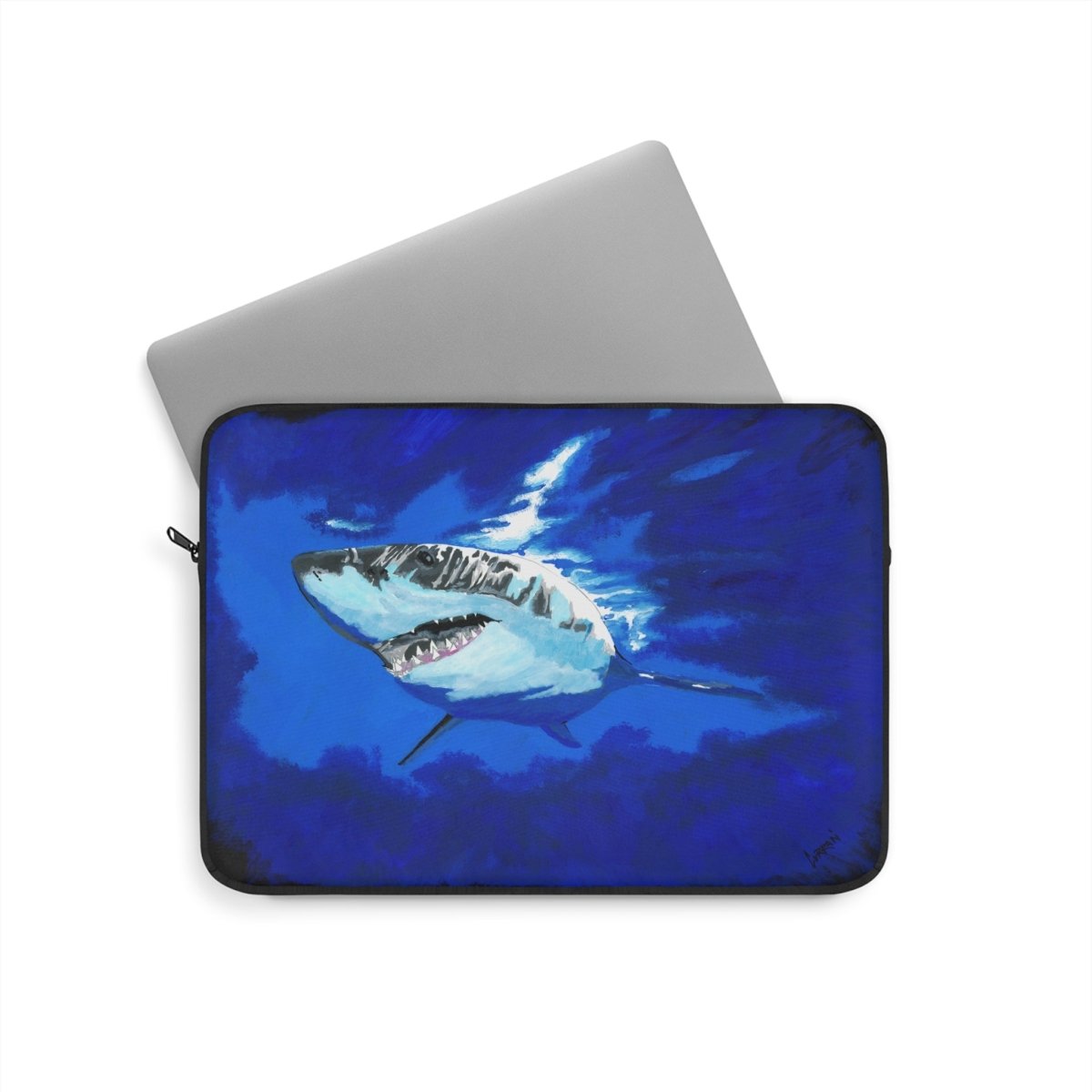 Shark Hand Painted Art Laptop Sleeve - Ocean Vibes Tech Accessory - Curran Artworks