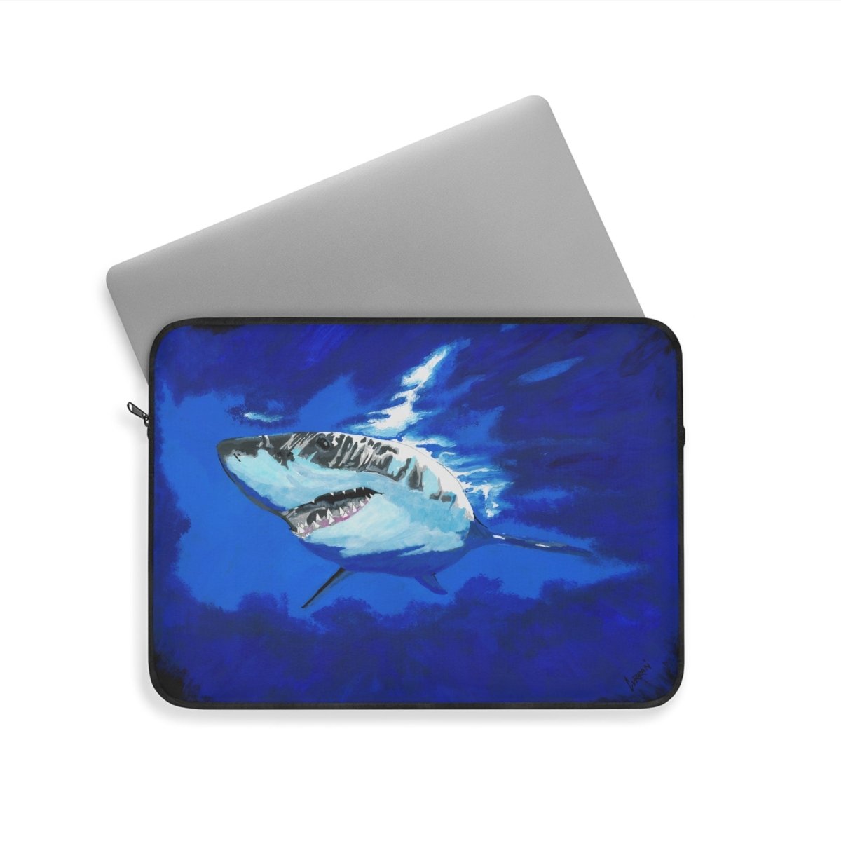 Shark Hand Painted Art Laptop Sleeve - Ocean Vibes Tech Accessory - Curran Artworks