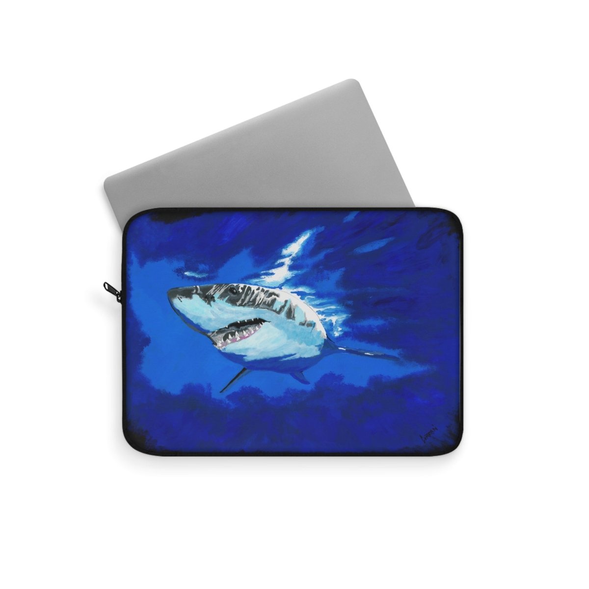 Shark Hand Painted Art Laptop Sleeve - Ocean Vibes Tech Accessory - Curran Artworks