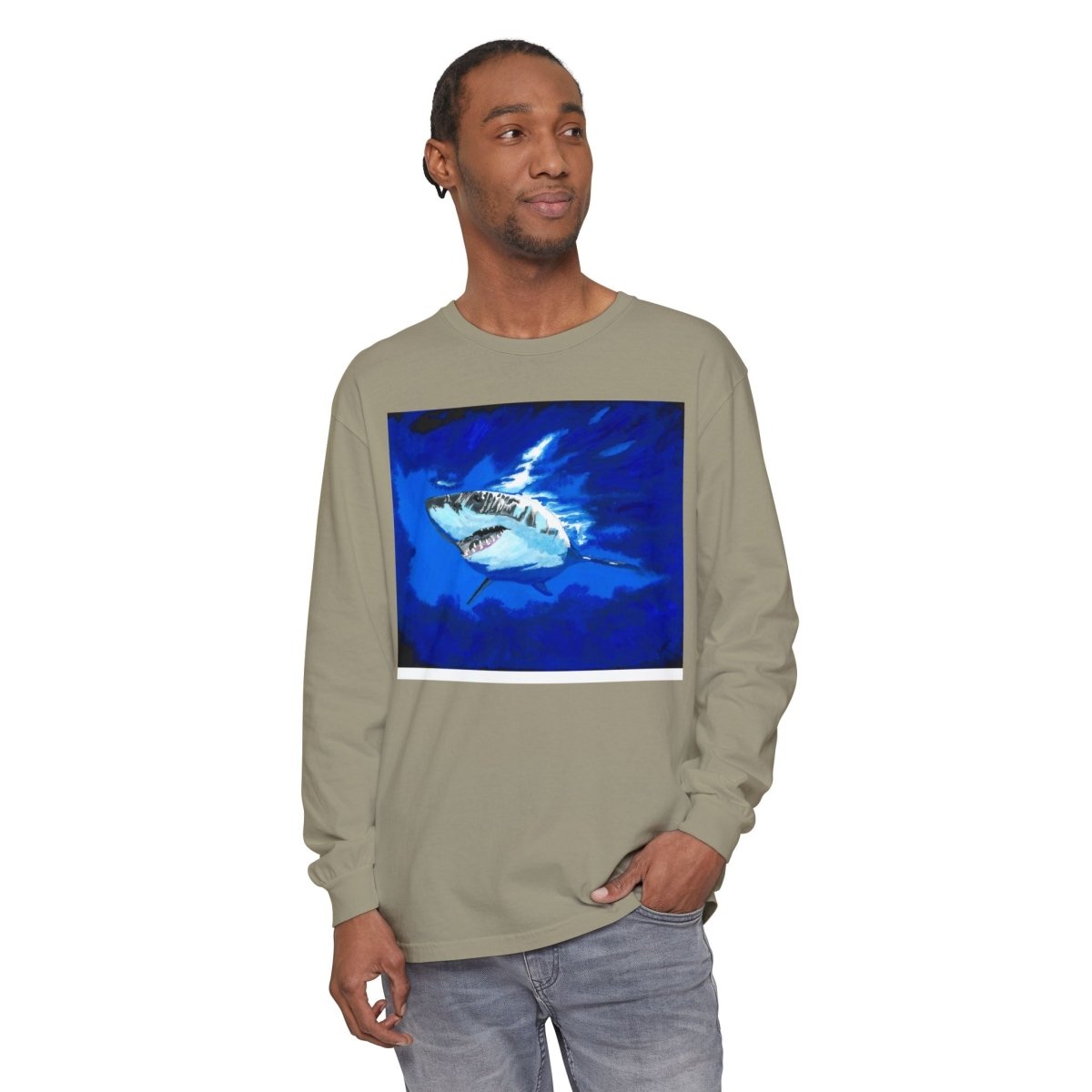 Shark Long Sleeve T-Shirt with Shark Design - Unisex Tee for Beach Lovers - Curran Artworks