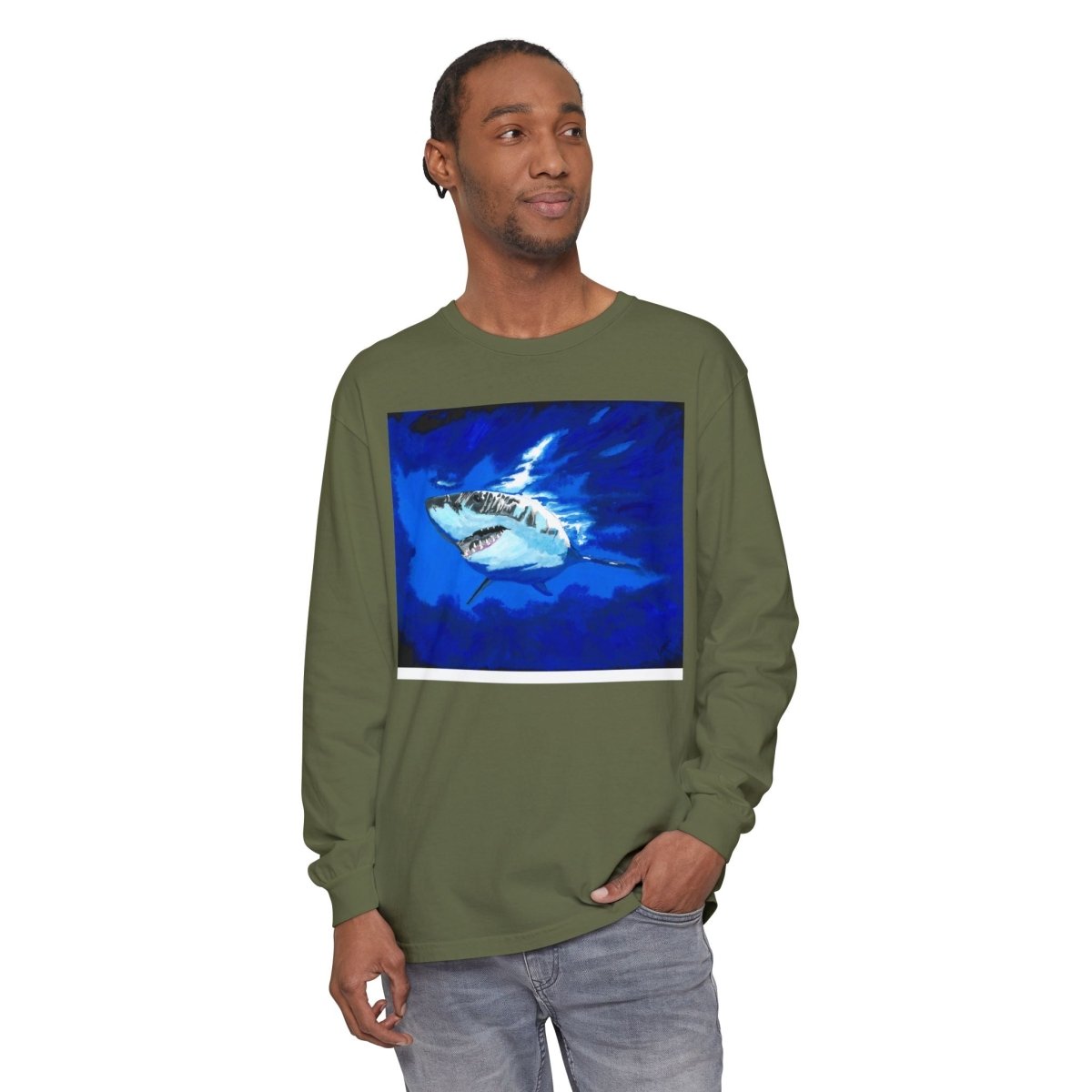Shark Long Sleeve T-Shirt with Shark Design - Unisex Tee for Beach Lovers - Curran Artworks