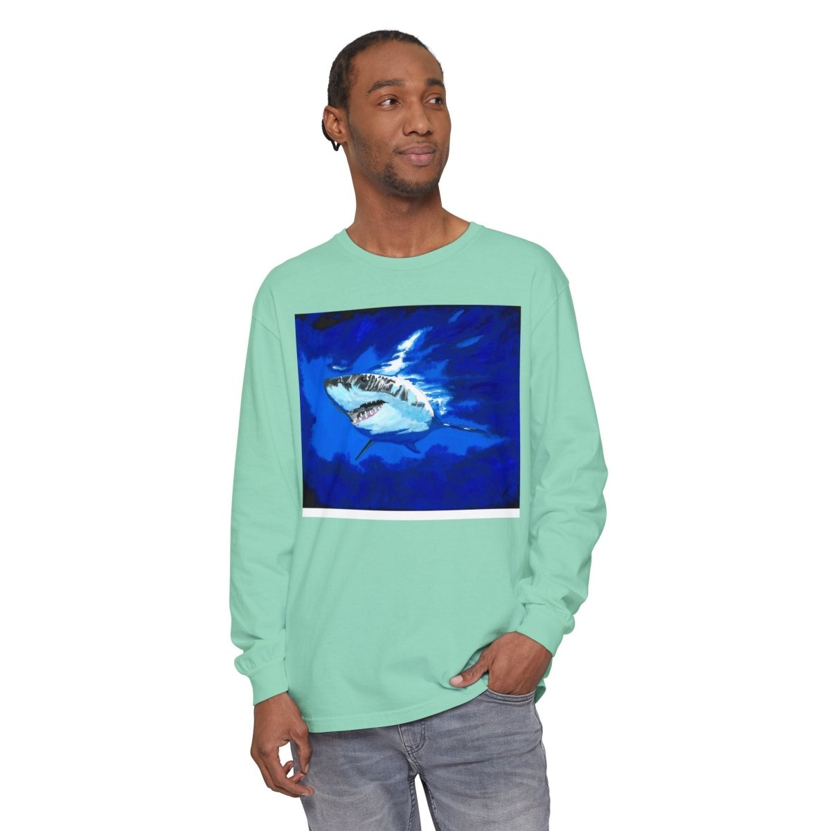 Shark Long Sleeve T-Shirt with Shark Design - Unisex Tee for Beach Lovers - Curran Artworks
