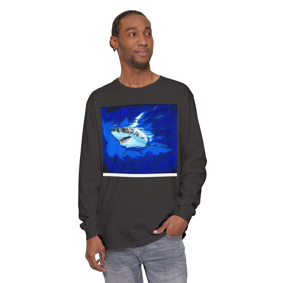 Shark Long Sleeve T-Shirt with Shark Design - Unisex Tee for Beach Lovers - Curran Artworks
