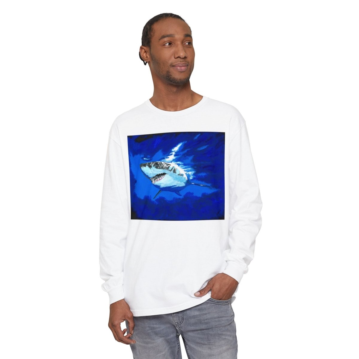 Shark Long Sleeve T-Shirt with Shark Design - Unisex Tee for Beach Lovers - Curran Artworks