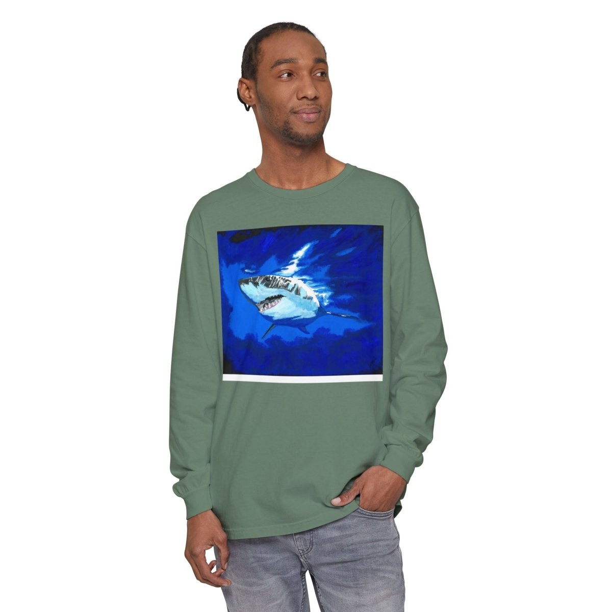 Shark Long Sleeve T-Shirt with Shark Design - Unisex Tee for Beach Lovers - Curran Artworks
