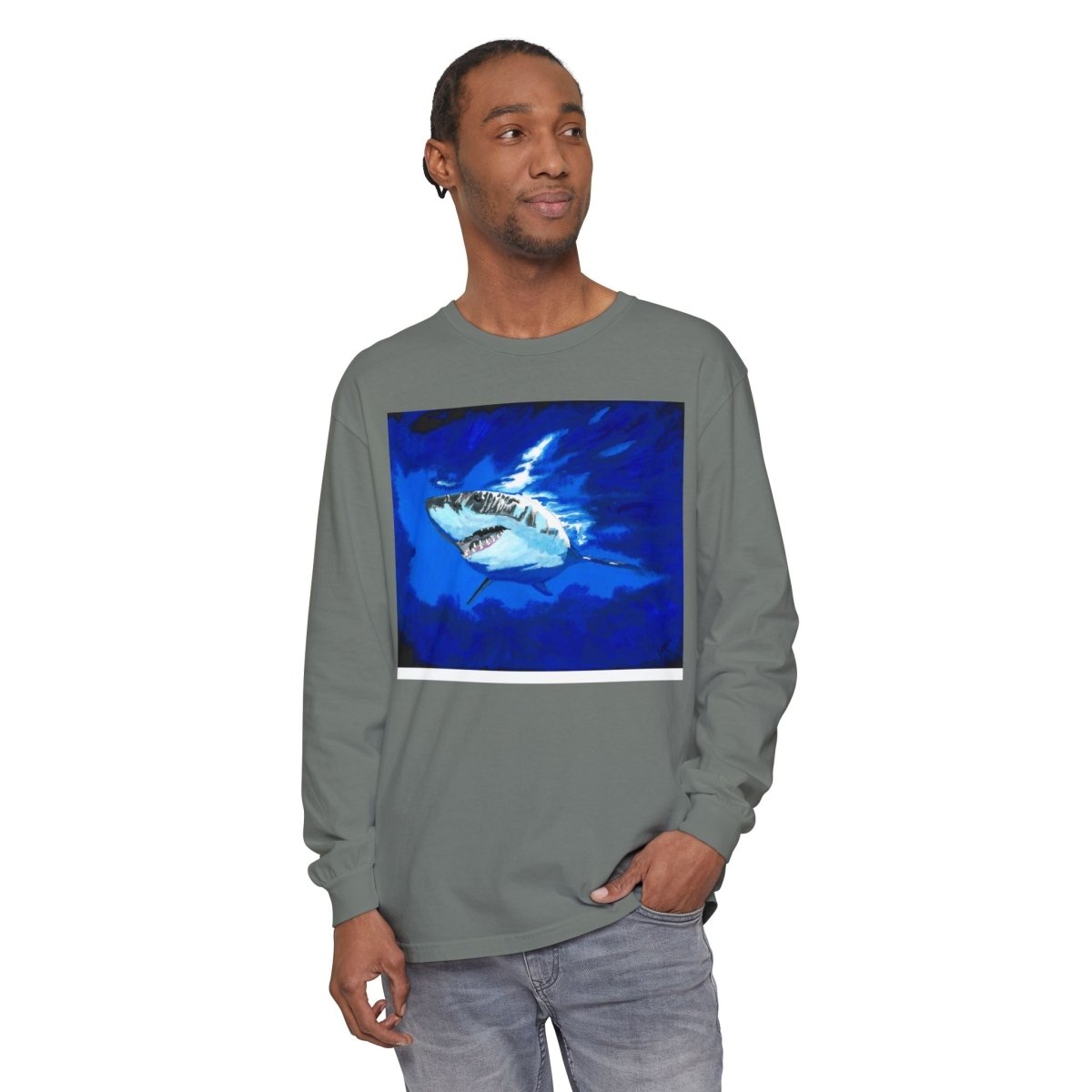 Shark Long Sleeve T-Shirt with Shark Design - Unisex Tee for Beach Lovers - Curran Artworks