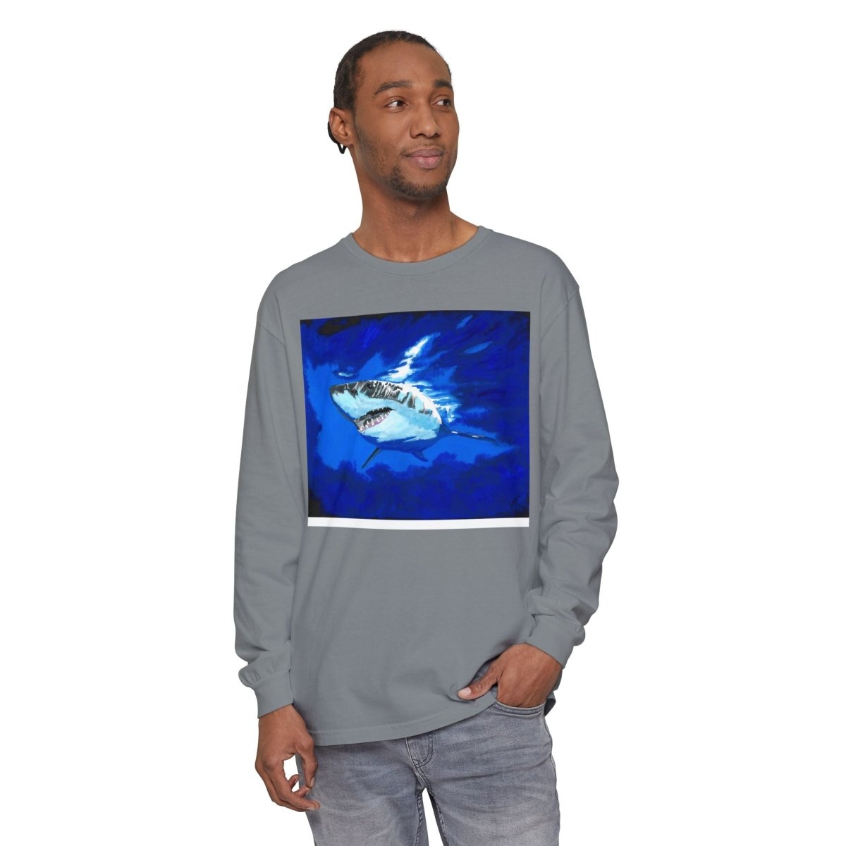 Shark Long Sleeve T-Shirt with Shark Design - Unisex Tee for Beach Lovers - Curran Artworks