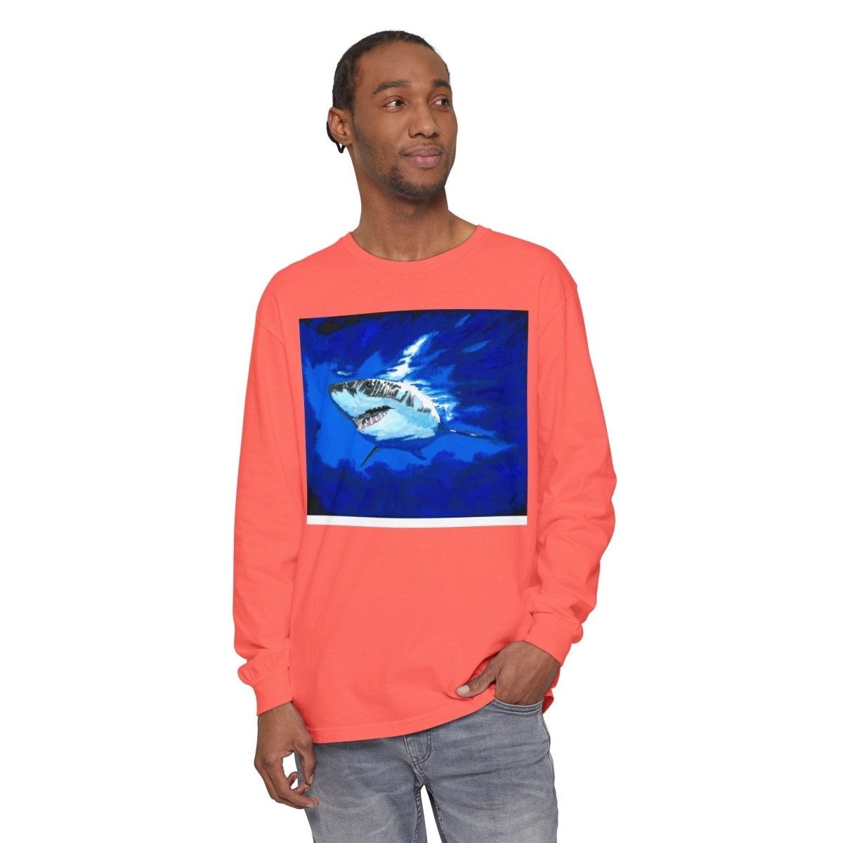 Shark Long Sleeve T-Shirt with Shark Design - Unisex Tee for Beach Lovers - Curran Artworks