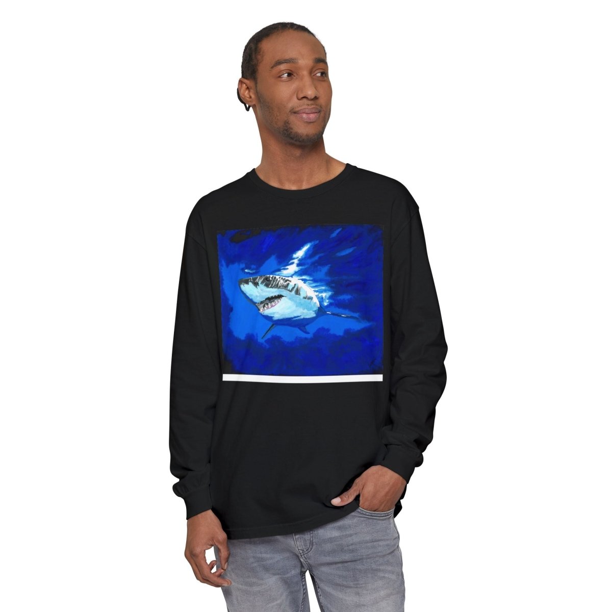 Shark Long Sleeve T-Shirt with Shark Design - Unisex Tee for Beach Lovers - Curran Artworks