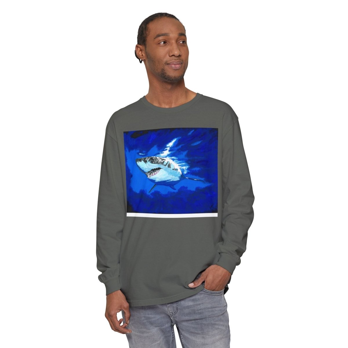 Shark Long Sleeve T-Shirt with Shark Design - Unisex Tee for Beach Lovers - Curran Artworks