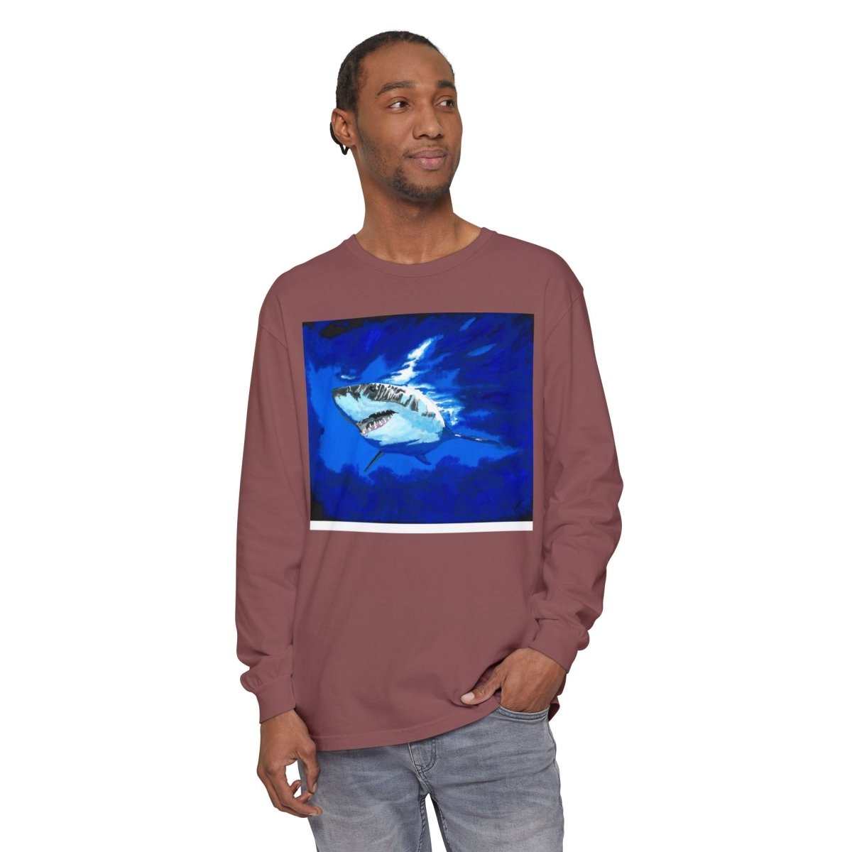 Shark Long Sleeve T-Shirt with Shark Design - Unisex Tee for Beach Lovers - Curran Artworks
