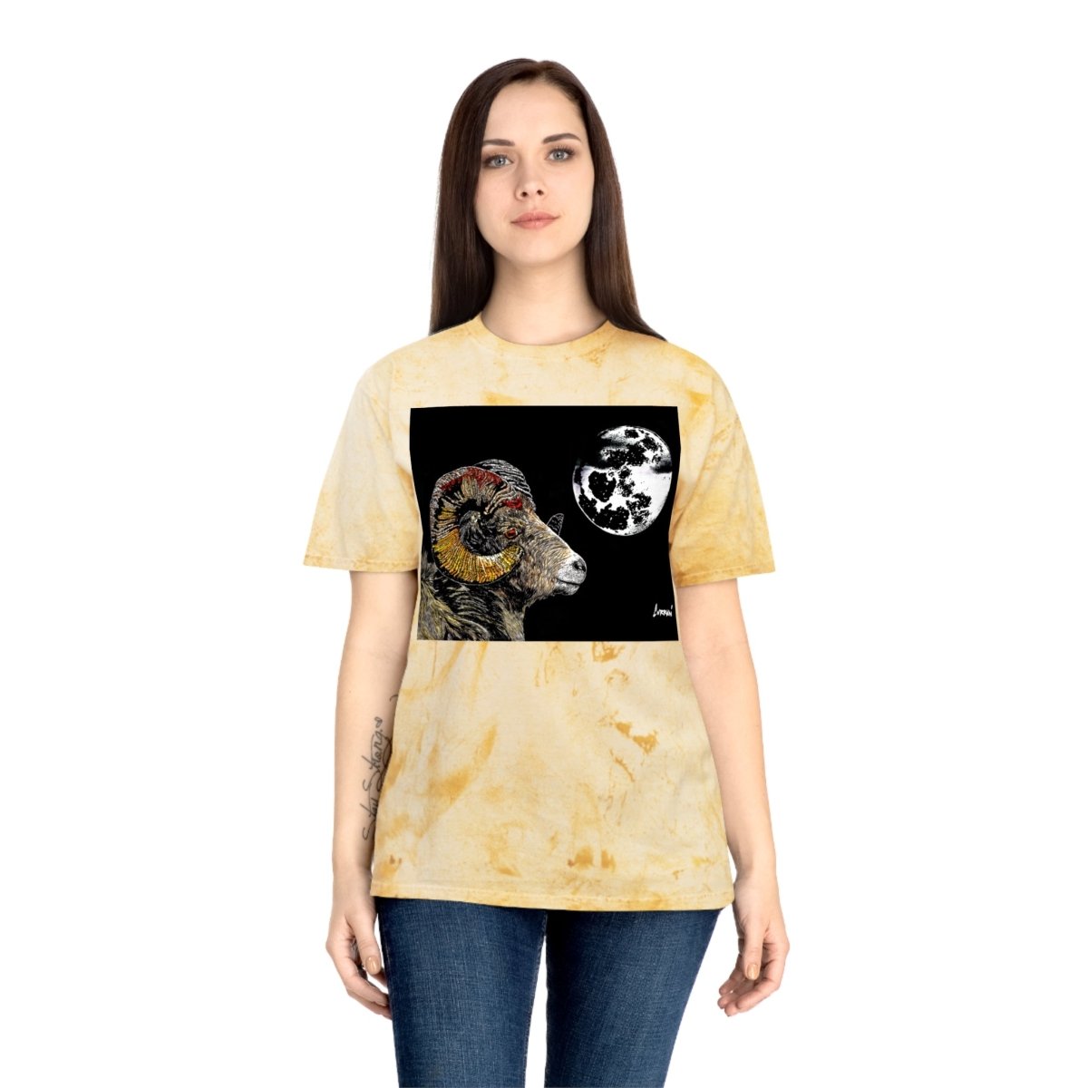 Striking Mountain Ram Color Blast T-Shirt – Original Hand - Drawn Art, Unisex - Curran Artworks