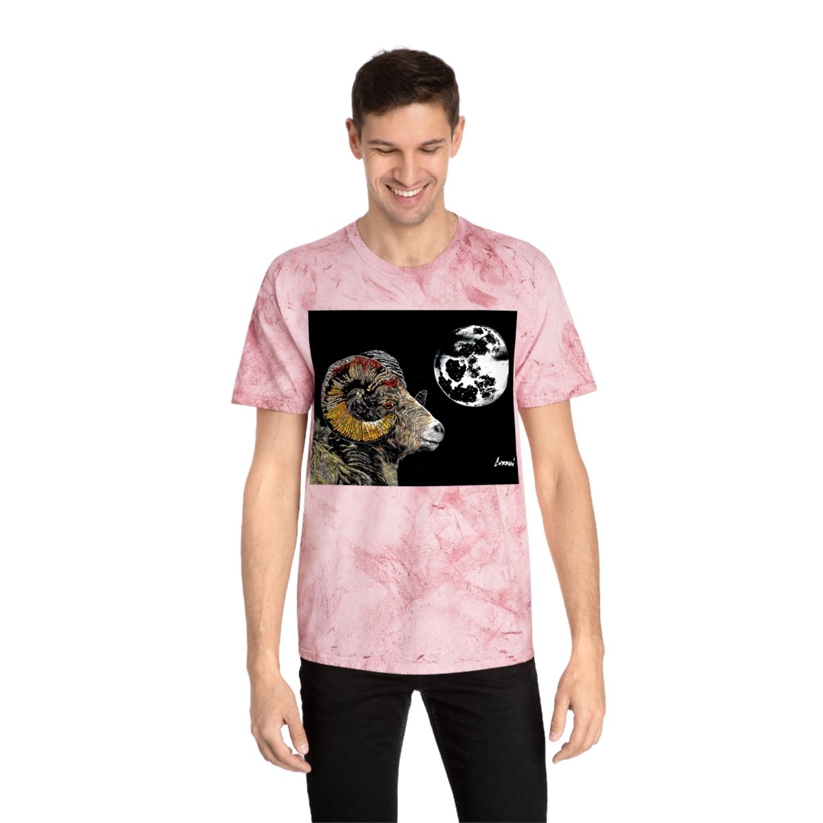 Striking Mountain Ram Color Blast T-Shirt – Original Hand - Drawn Art, Unisex - Curran Artworks