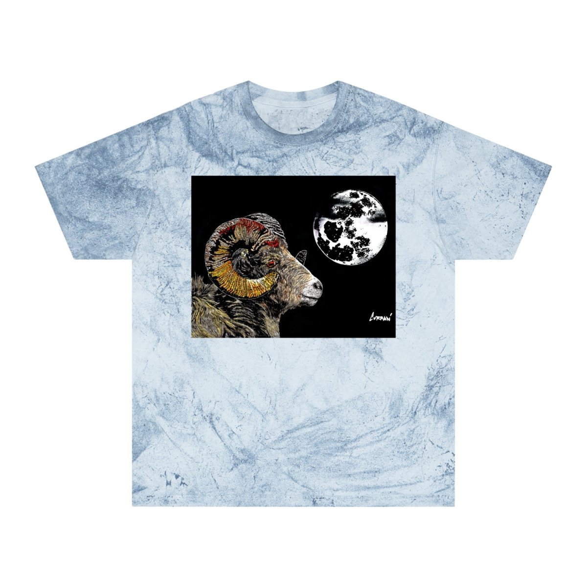 Striking Mountain Ram Color Blast T-Shirt – Original Hand - Drawn Art, Unisex - Curran Artworks