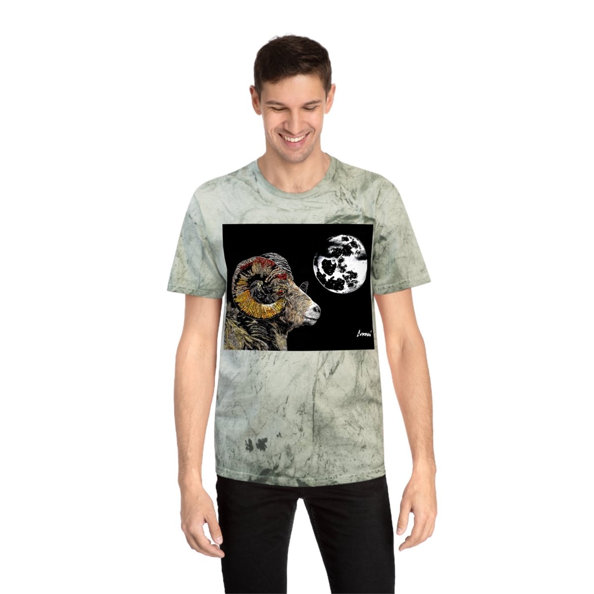 Striking Mountain Ram Color Blast T-Shirt – Original Hand - Drawn Art, Unisex - Curran Artworks