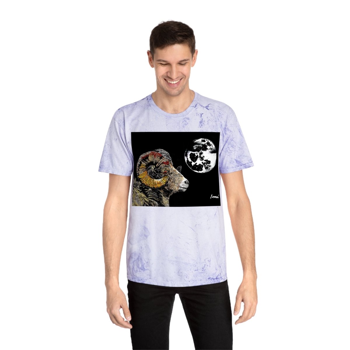 Striking Mountain Ram Color Blast T-Shirt – Original Hand - Drawn Art, Unisex - Curran Artworks