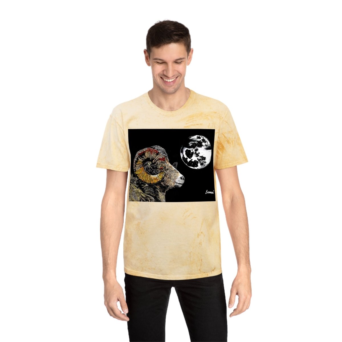 Striking Mountain Ram Color Blast T-Shirt – Original Hand - Drawn Art, Unisex - Curran Artworks