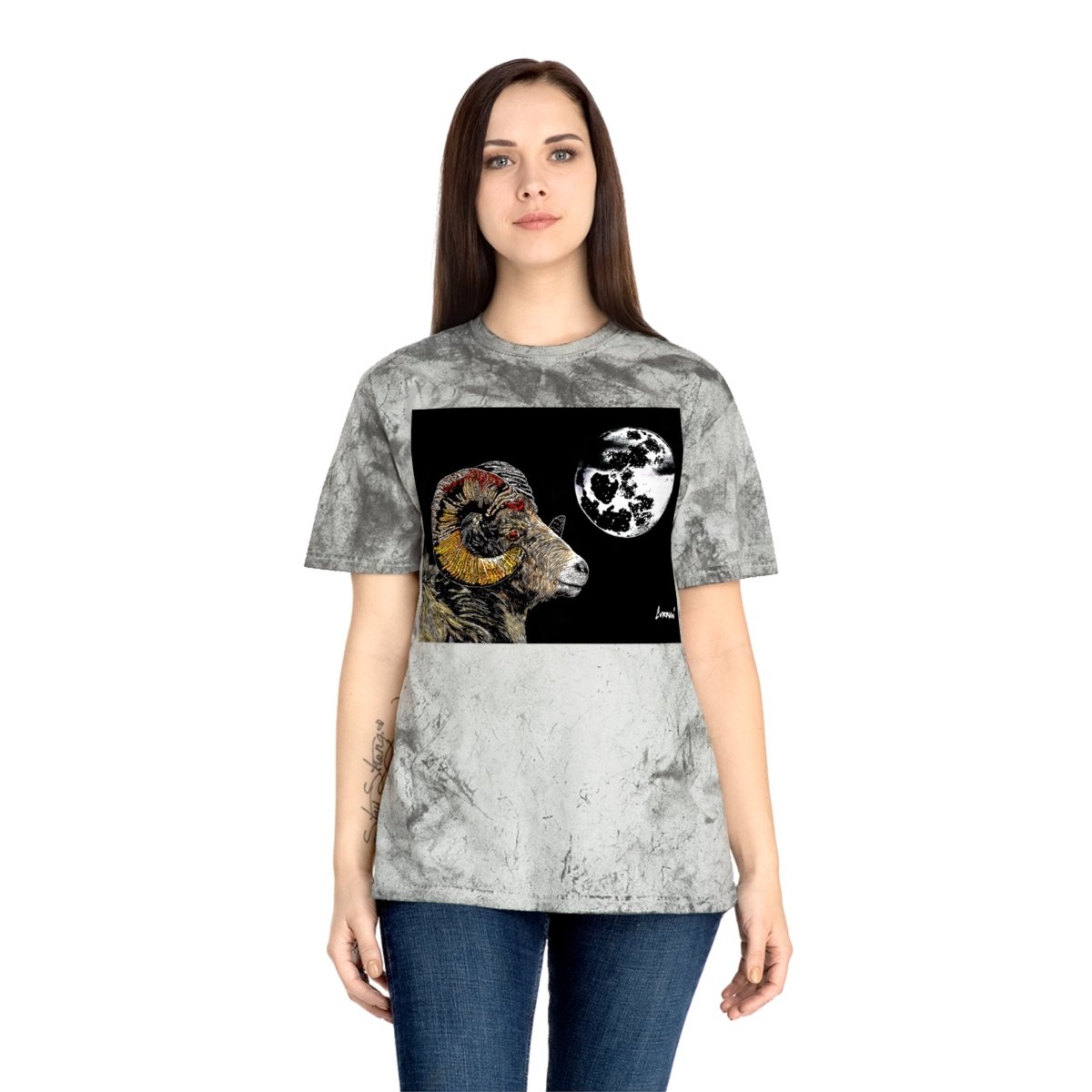 Striking Mountain Ram Color Blast T-Shirt – Original Hand - Drawn Art, Unisex - Curran Artworks