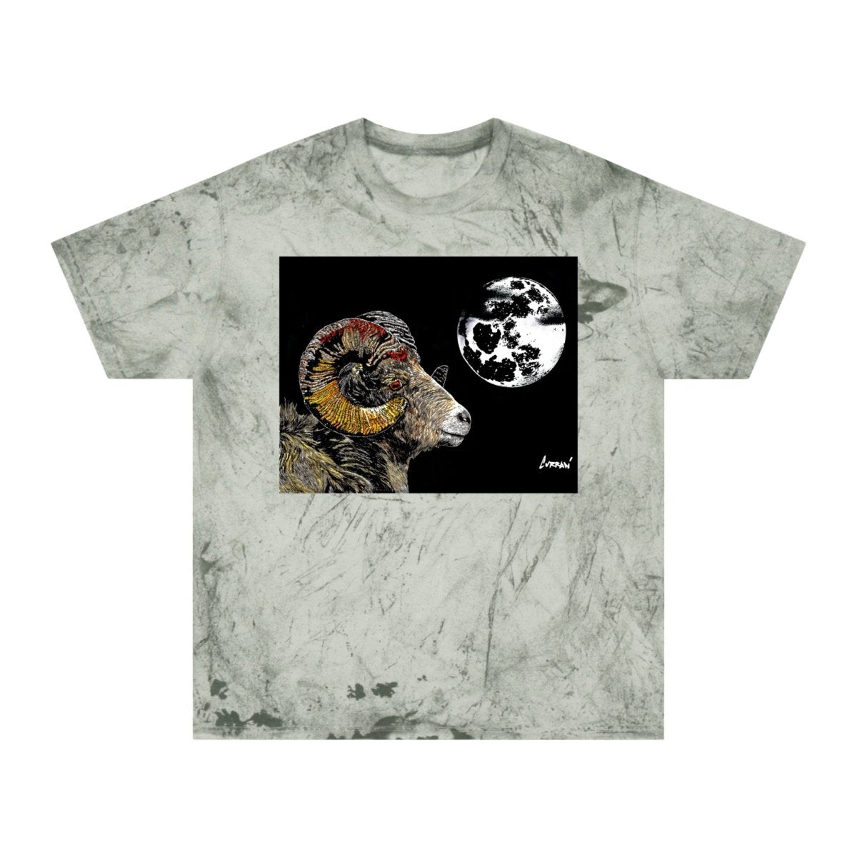 Striking Mountain Ram Color Blast T-Shirt – Original Hand - Drawn Art, Unisex - Curran Artworks