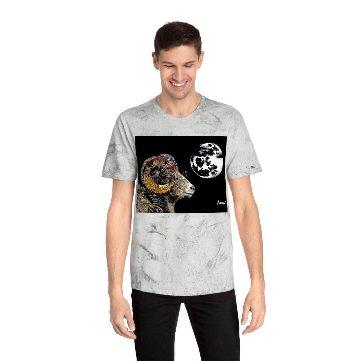 Striking Mountain Ram Color Blast T-Shirt – Original Hand - Drawn Art, Unisex - Curran Artworks