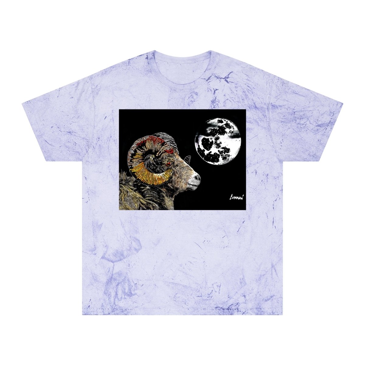 Striking Mountain Ram Color Blast T-Shirt – Original Hand - Drawn Art, Unisex - Curran Artworks