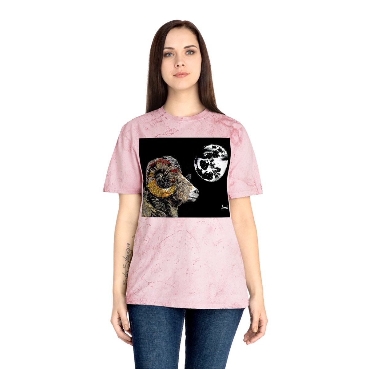 Striking Mountain Ram Color Blast T-Shirt – Original Hand - Drawn Art, Unisex - Curran Artworks
