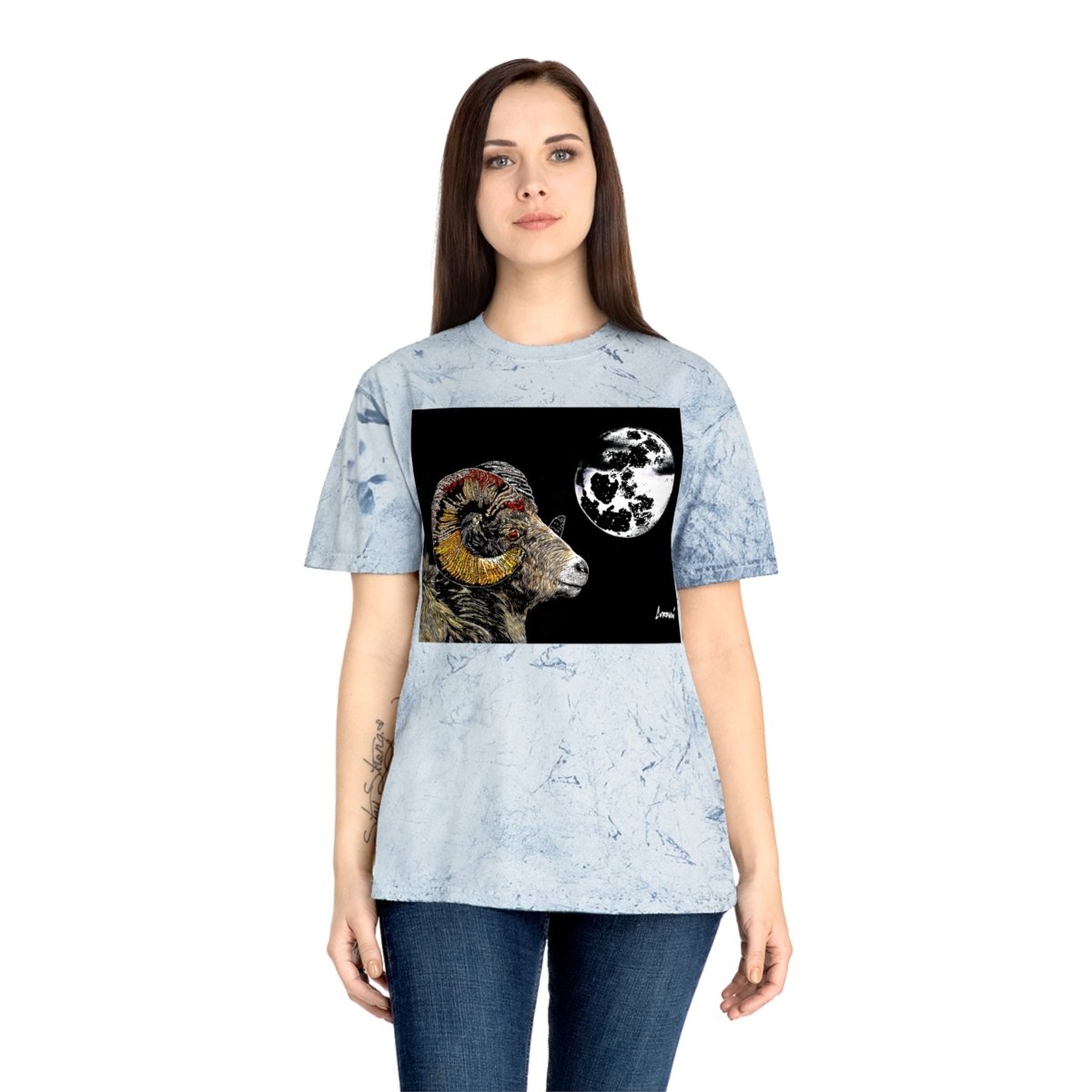 Striking Mountain Ram Color Blast T-Shirt – Original Hand - Drawn Art, Unisex - Curran Artworks