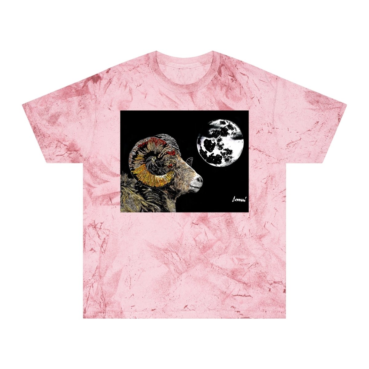 Striking Mountain Ram Color Blast T-Shirt – Original Hand - Drawn Art, Unisex - Curran Artworks