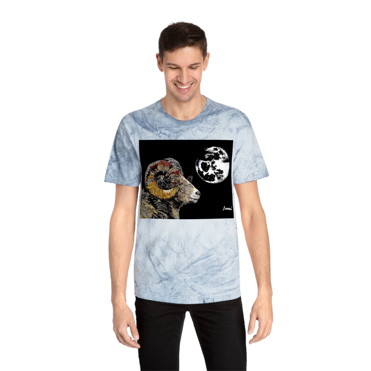 Striking Mountain Ram Color Blast T-Shirt – Original Hand - Drawn Art, Unisex - Curran Artworks