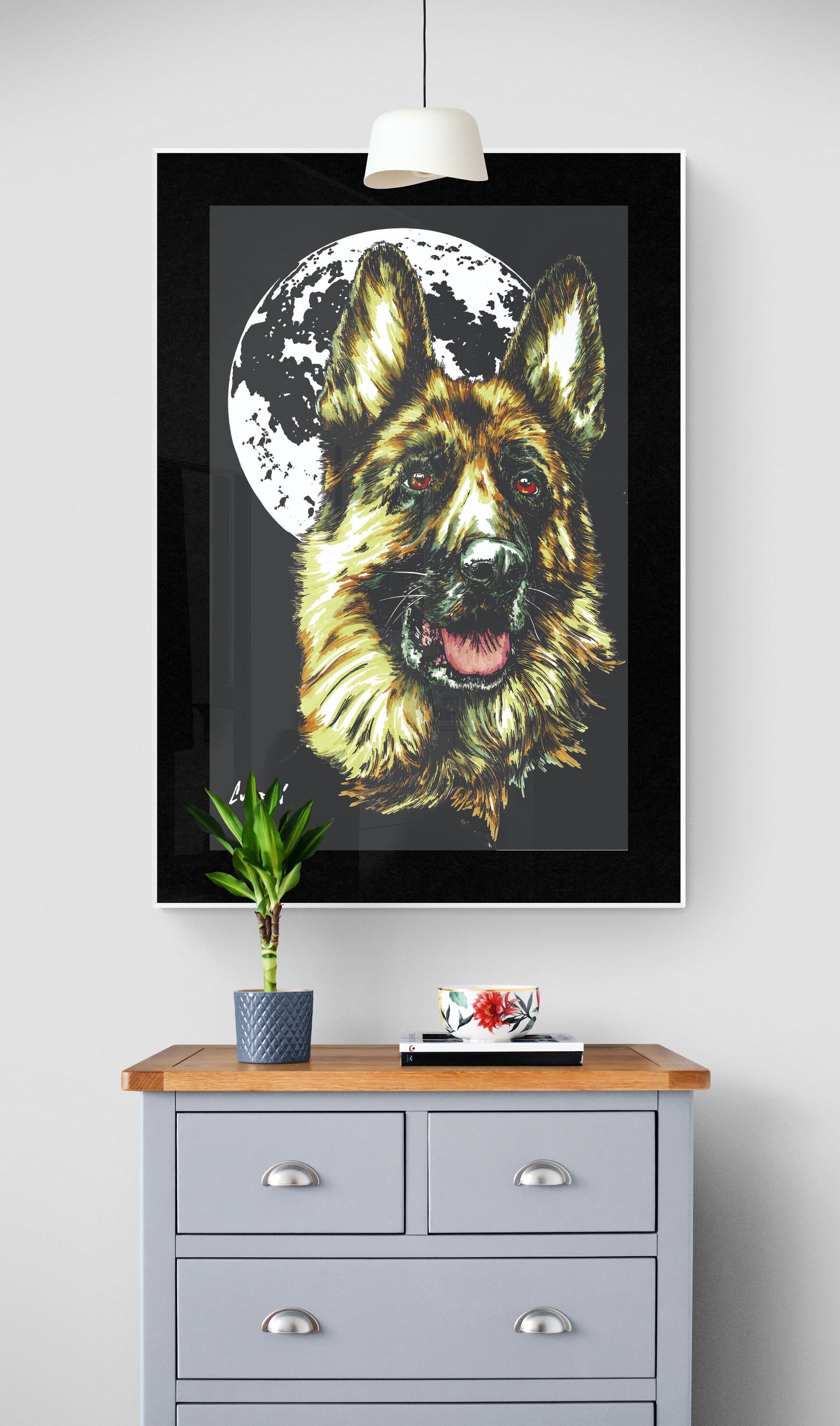 German Sheppard Hand Drawn Wall Art Poster