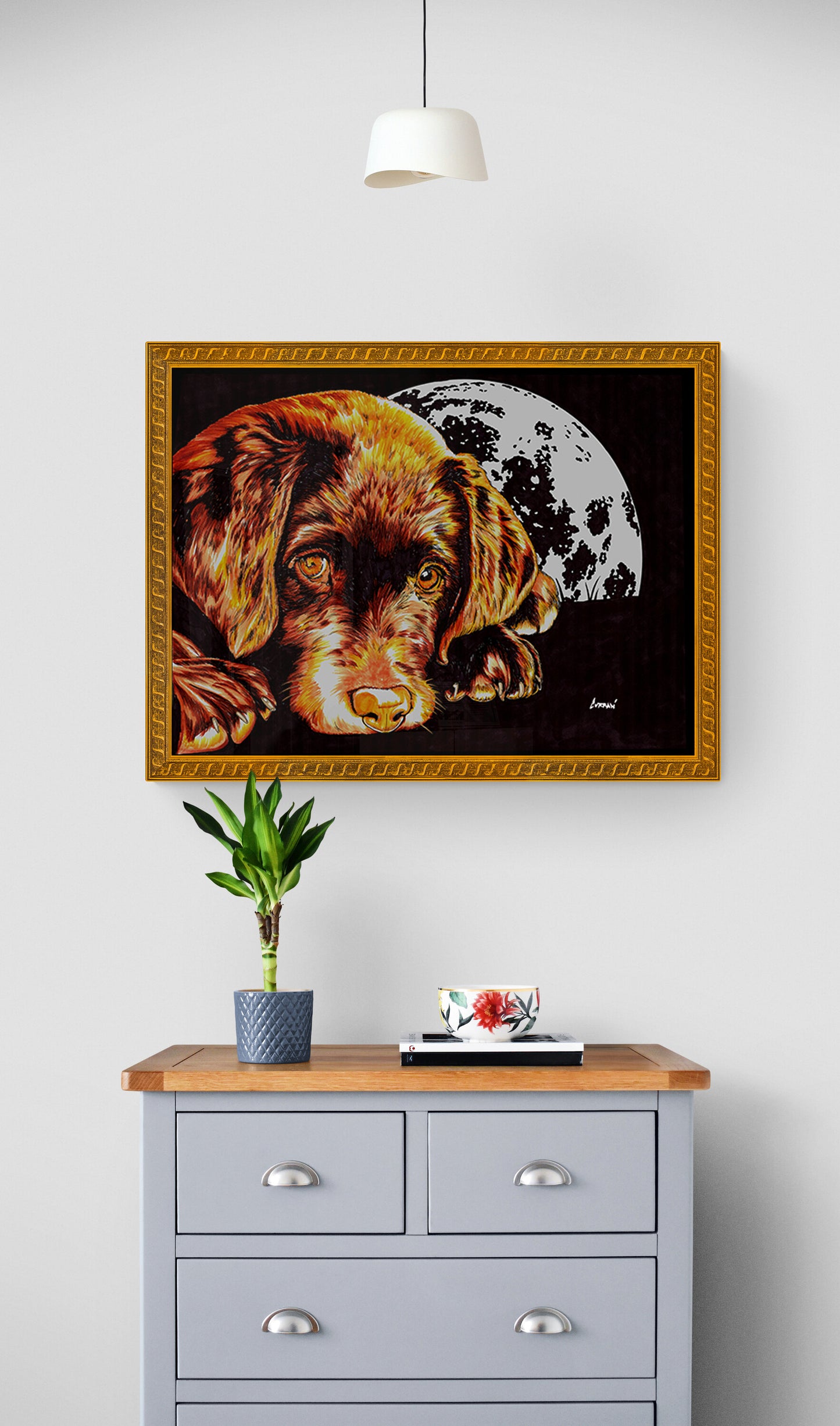 Chocolate Lab Puppy in the Moonlight Wall Art Poster