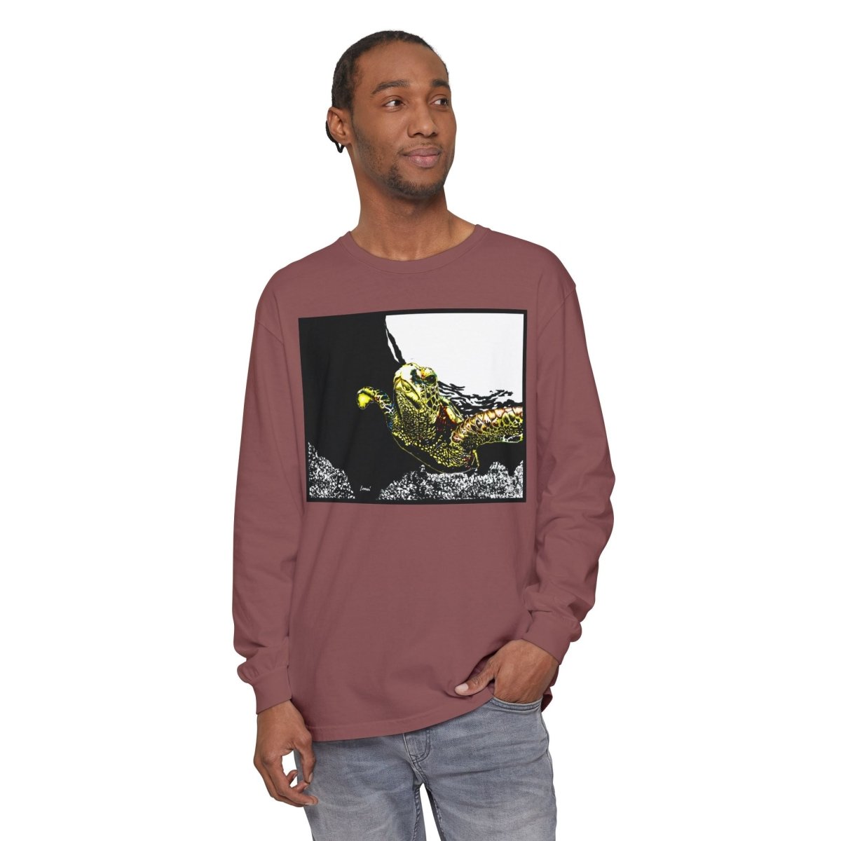 Unisex Long Sleeve T-Shirt with Vibrant Turtle Print – Perfect for Nature Lovers - Curran Artworks