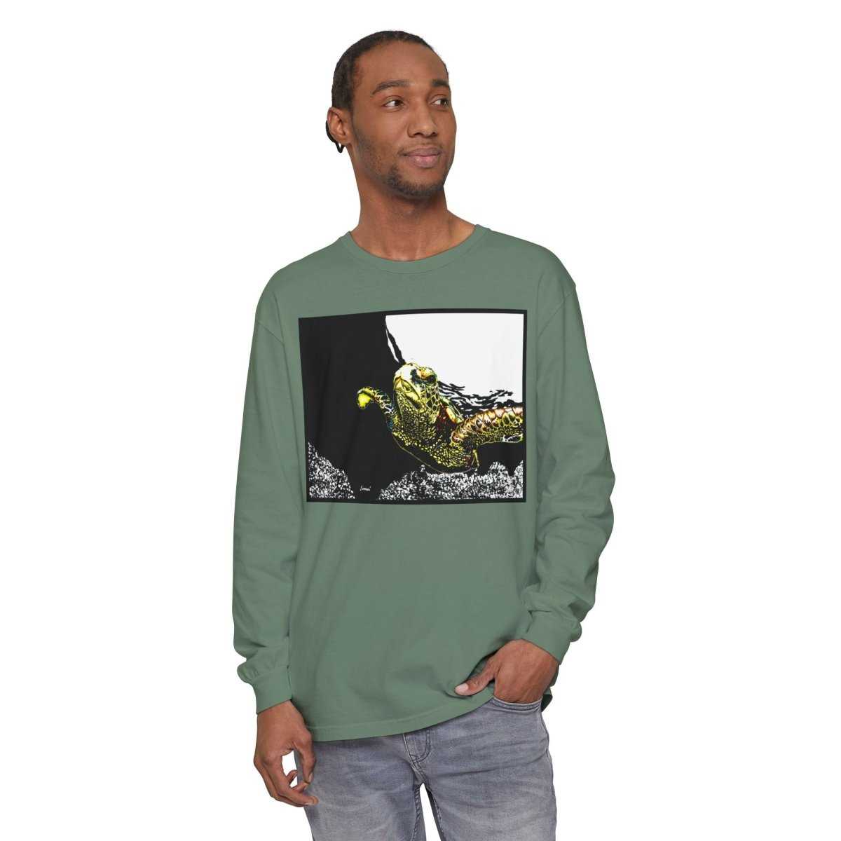 Long Sleeve T-Shirt with Vibrant Turtle Print