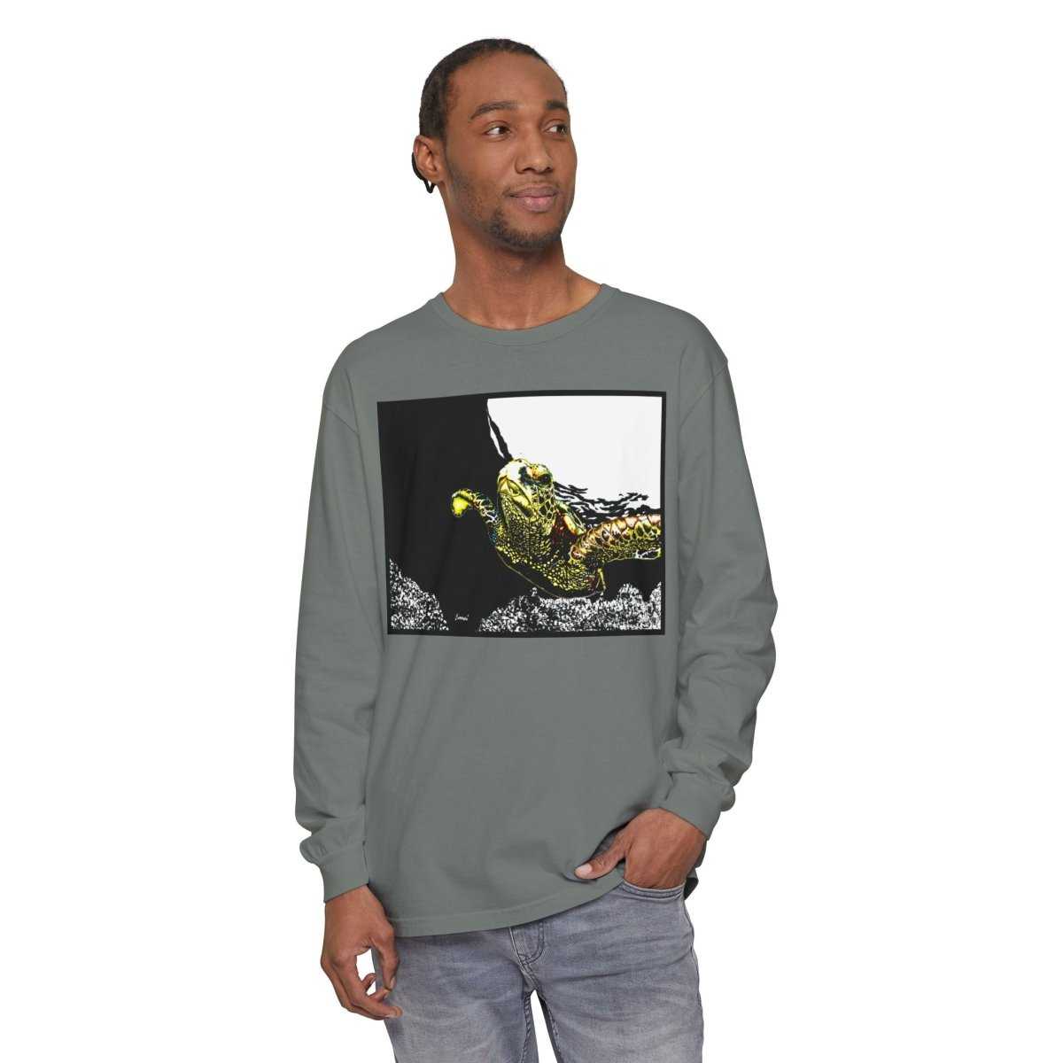 Long Sleeve T-Shirt with Vibrant Turtle Print
