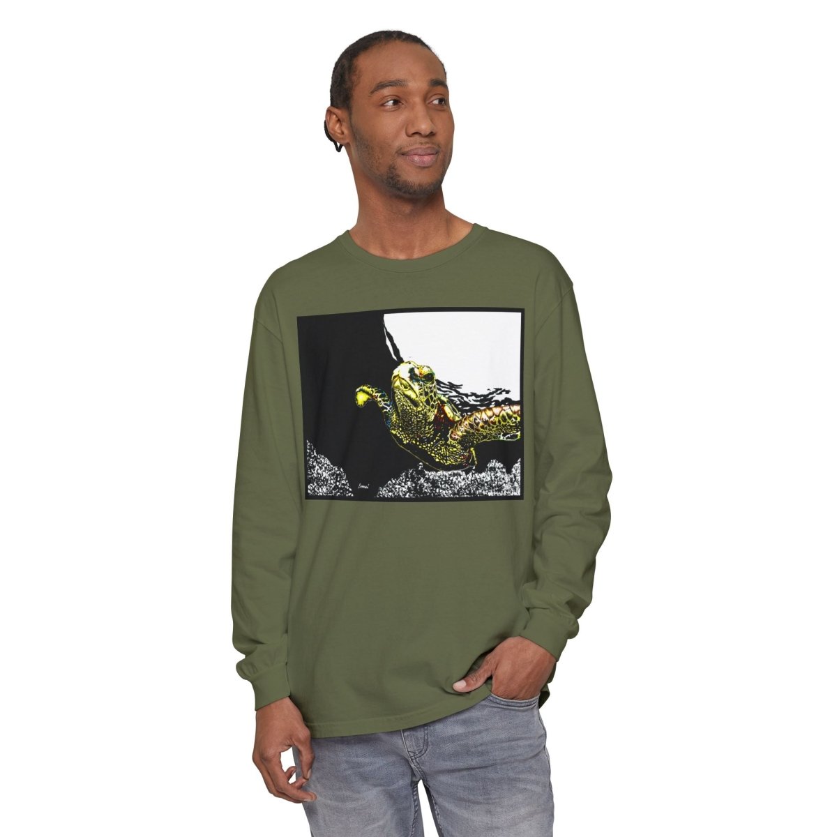 Unisex Long Sleeve T-Shirt with Vibrant Turtle Print – Perfect for Nature Lovers - Curran Artworks