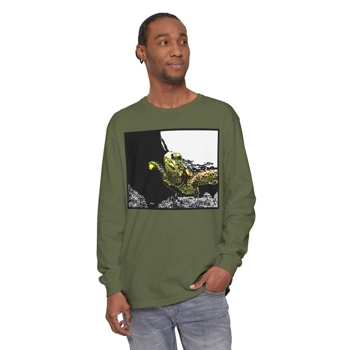 Long Sleeve T-Shirt with Vibrant Turtle Print