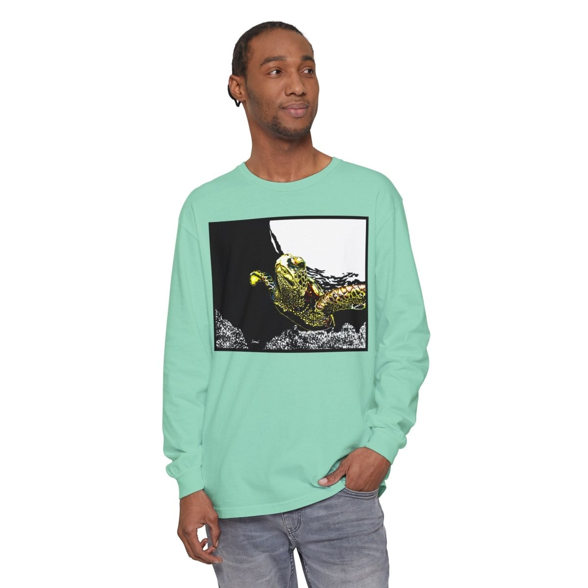 Unisex Long Sleeve T-Shirt with Vibrant Turtle Print – Perfect for Nature Lovers - Curran Artworks