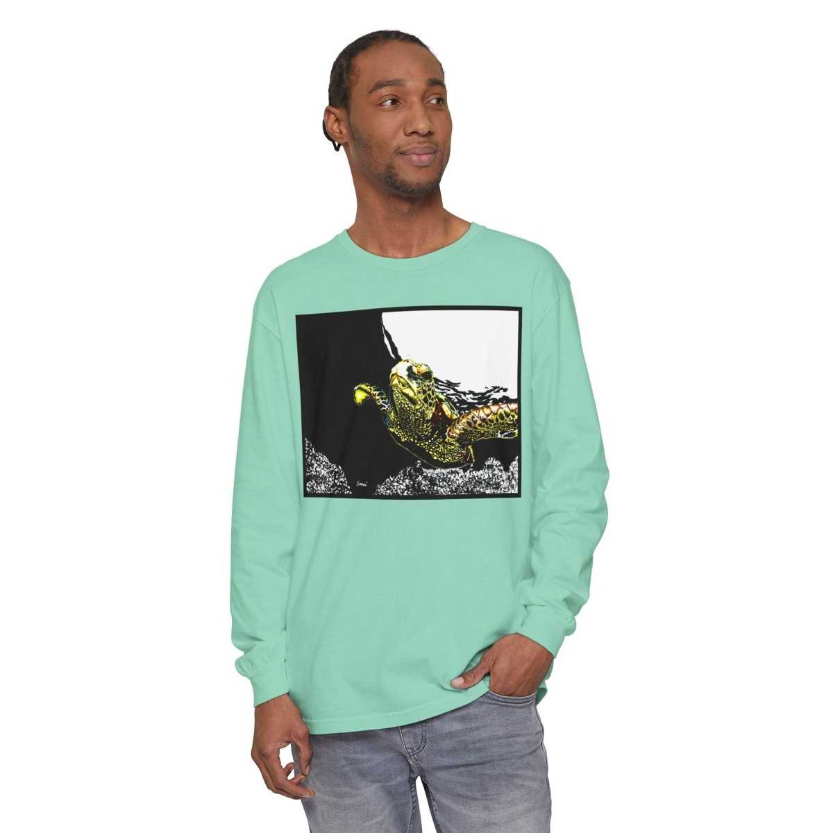 Long Sleeve T-Shirt with Vibrant Turtle Print