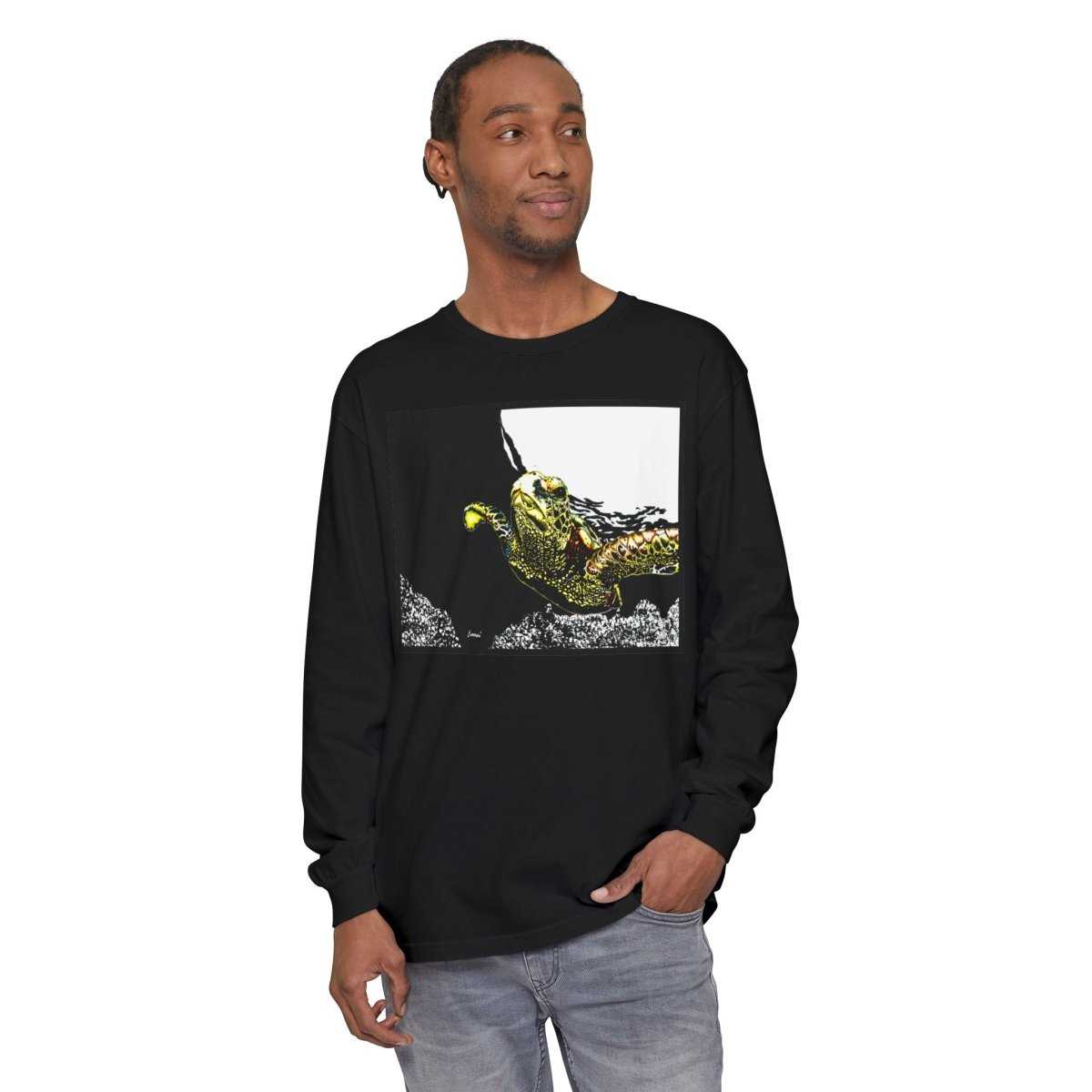 Long Sleeve T-Shirt with Vibrant Turtle Print