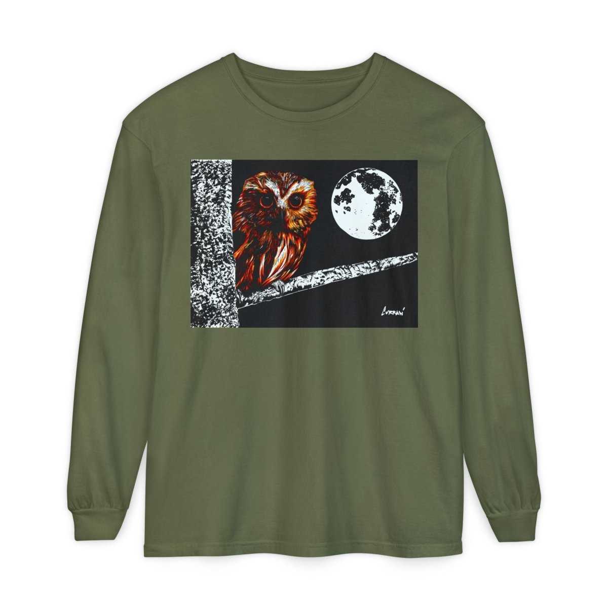 Unisex Owl Moon Long Sleeve T-Shirt - Nature Lover Gift - Curran Artworks