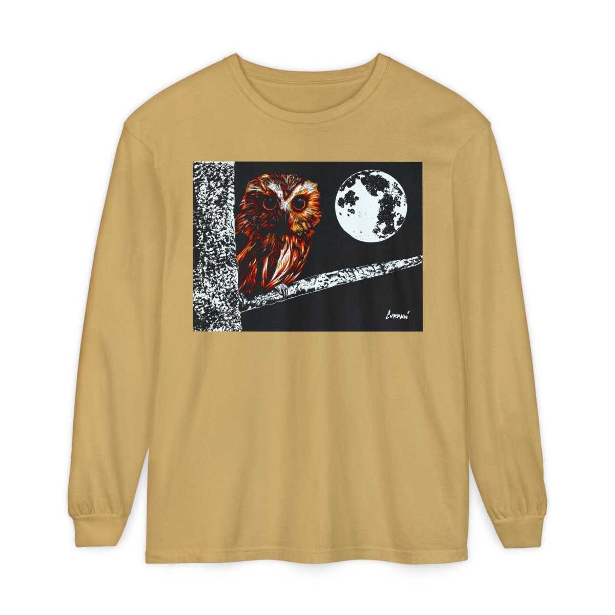 Unisex Owl Moon Long Sleeve T-Shirt - Nature Lover Gift - Curran Artworks