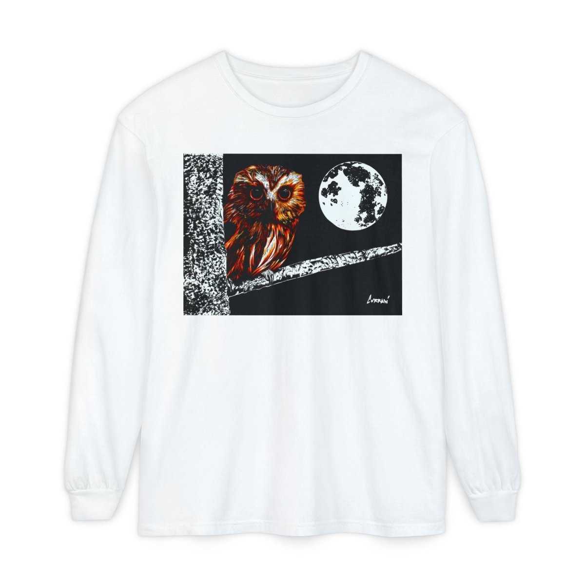 Unisex Owl Moon Long Sleeve T-Shirt - Nature Lover Gift - Curran Artworks