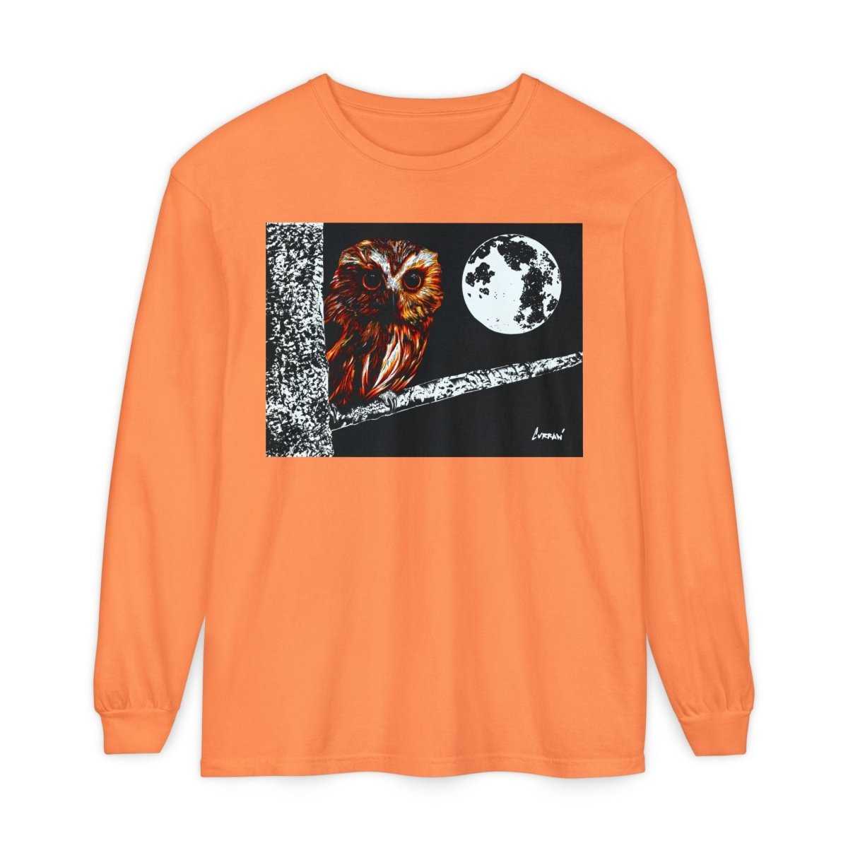 Unisex Owl Moon Long Sleeve T-Shirt - Nature Lover Gift - Curran Artworks